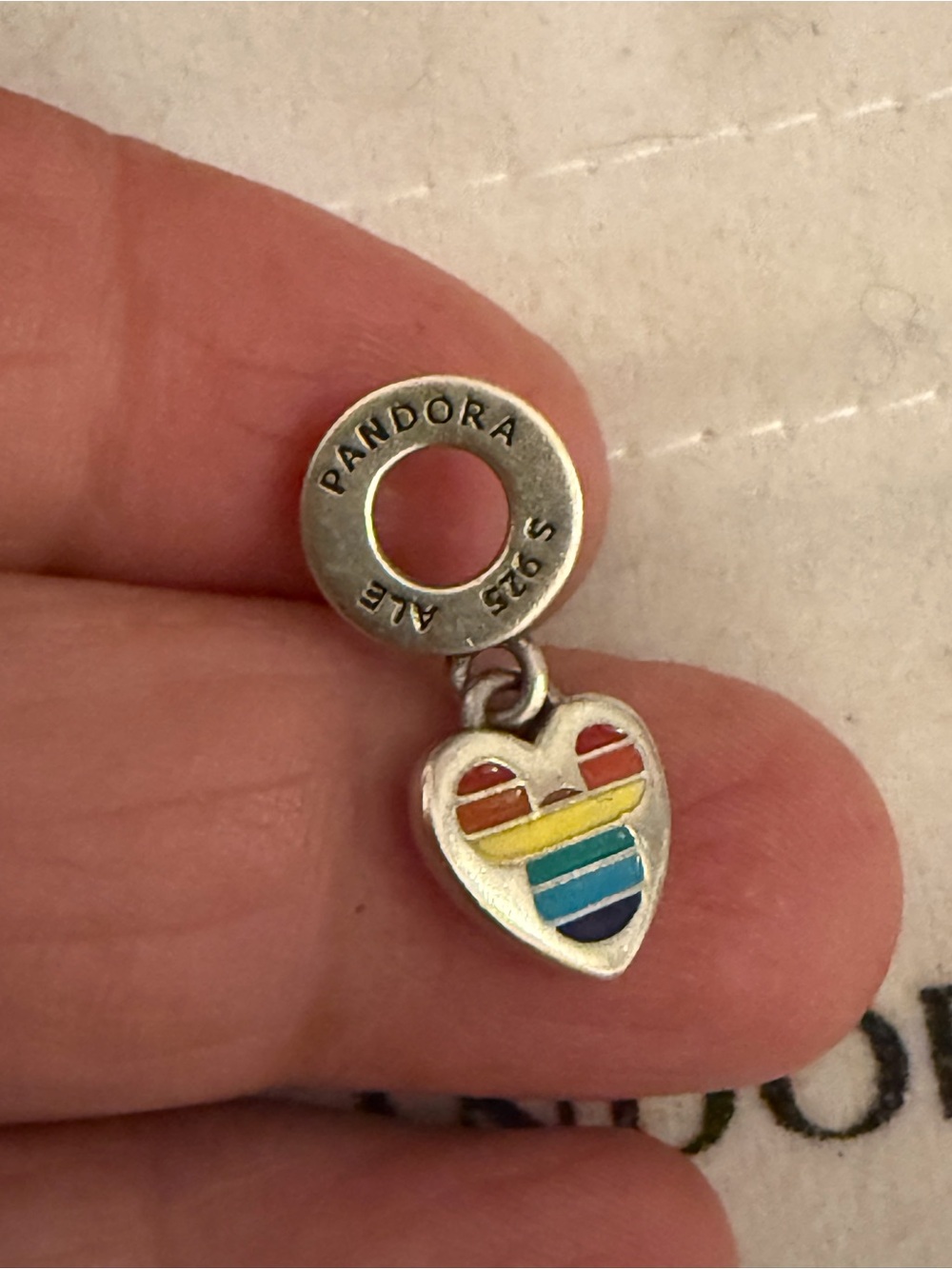 Pandora Sterling Silver Heart Charm with Rainbow Enamel Stripes